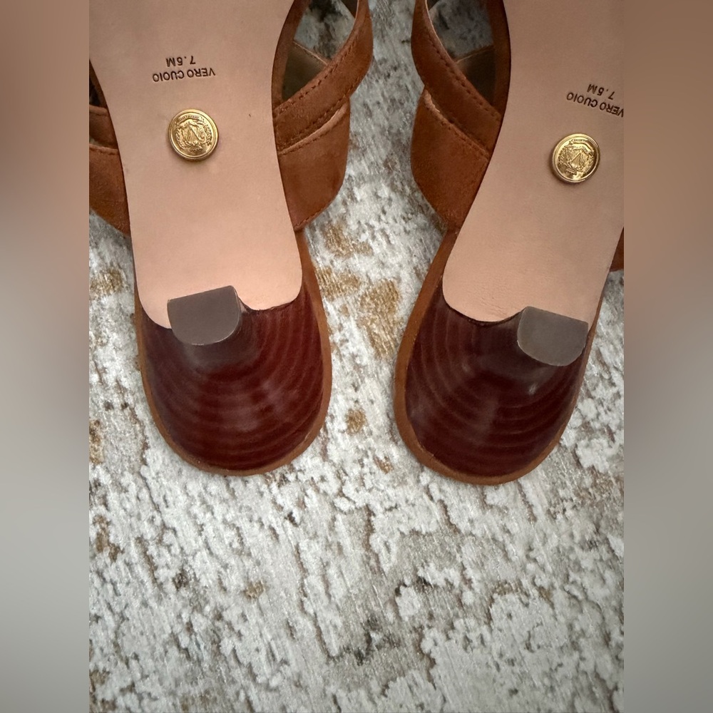 Veronica Beard Brown Suede Kitten Heal Strappy Sandals - Picture 6 of 10
